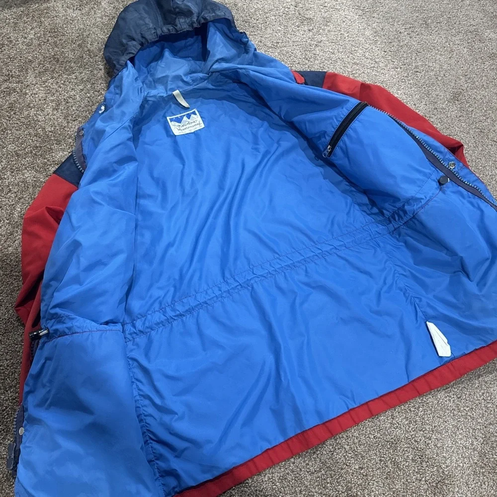Vintage 1980s Powderhorn Mountaineering Jacket Red Hooded Outdoor Coat Sz Medium